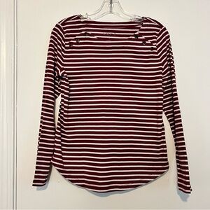 LOFT Burgundy and White Striped LS, wide neck Tshirt size M